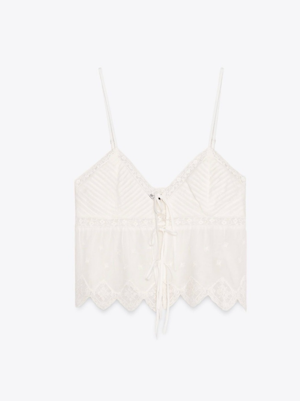 Zara White embroidered strappy Lace-Detail Tie-Front Camisole
